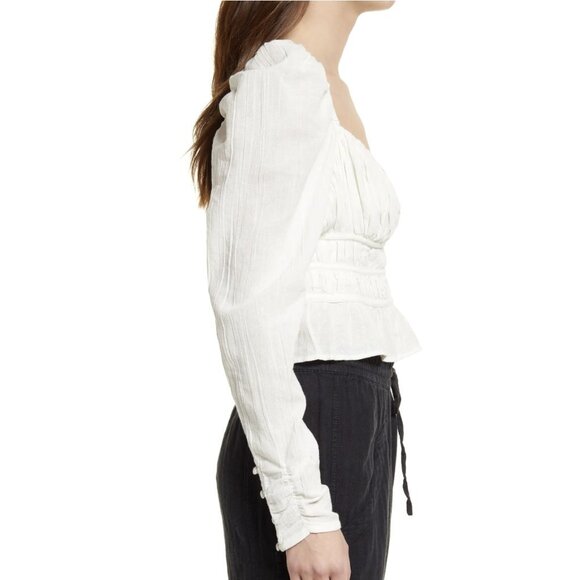 Free People Chloe Smocked Tie Neck Cotton Top - Picture 2 of 11